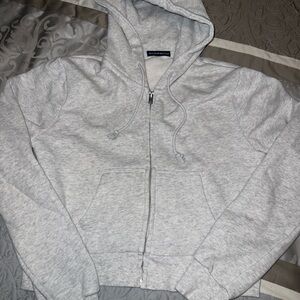 Brandy Melville Gray Zip-Up Crop Hoodie